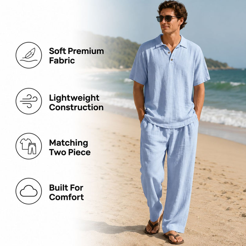 Mens Linen Beach Two Piece Set